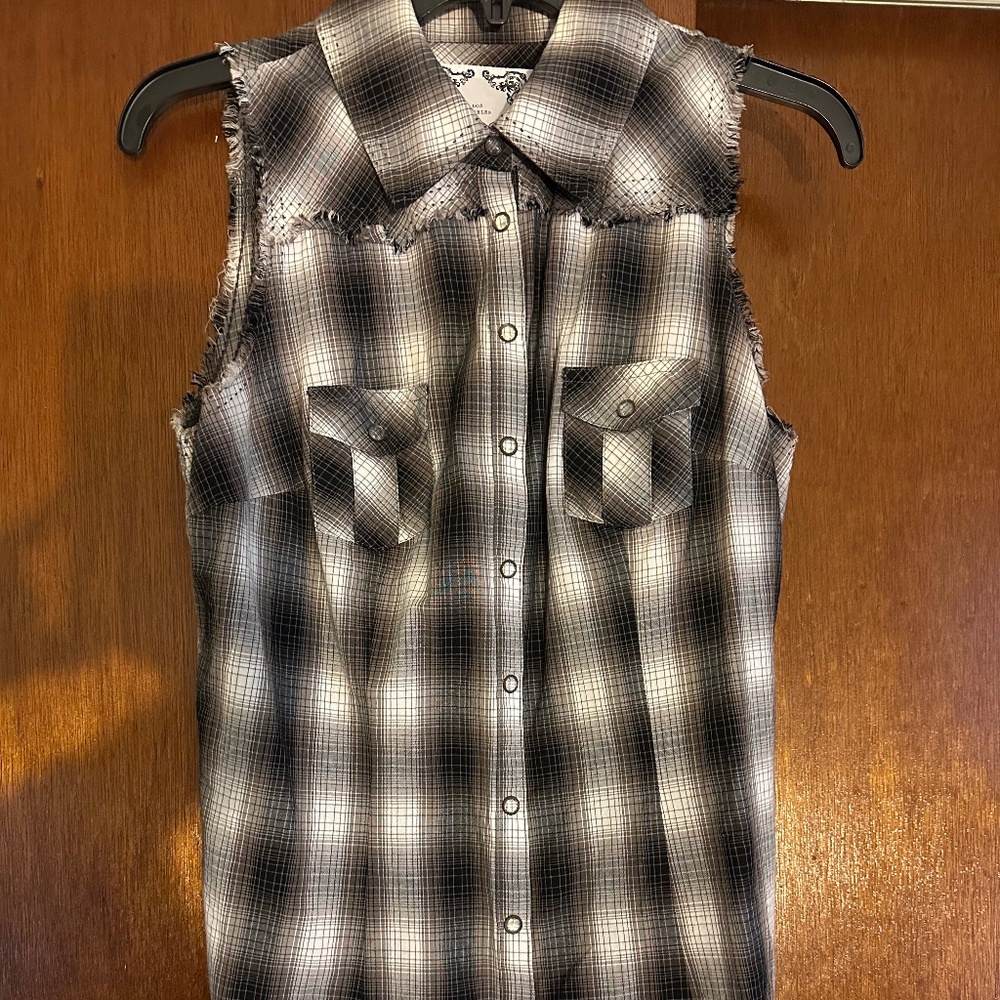 Ladies Guess Plaid Snap Down Western Blouse M